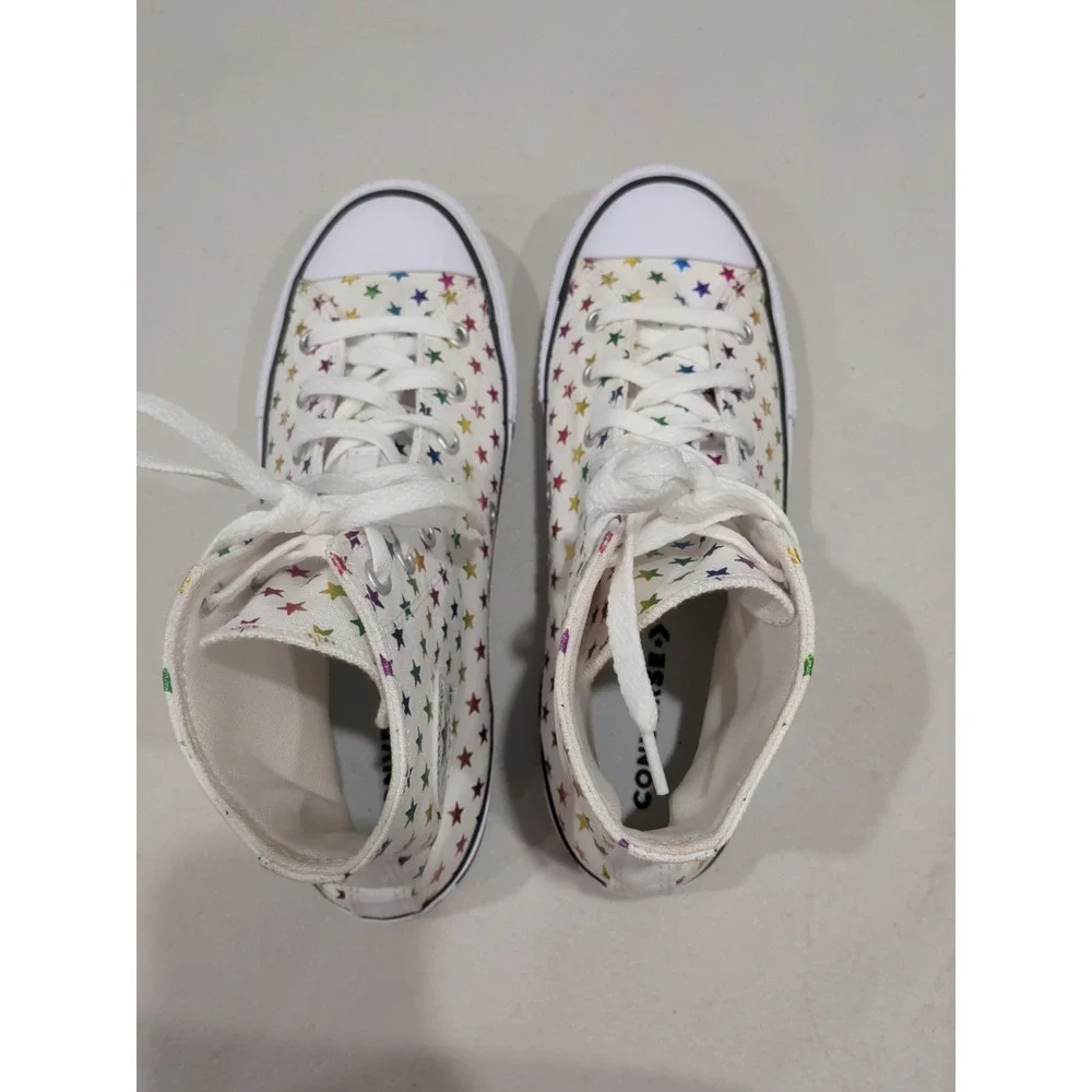 Converse Chuck Taylor All Star Hi Top White Rainbow Stars Shoes Kids 6 Women 8